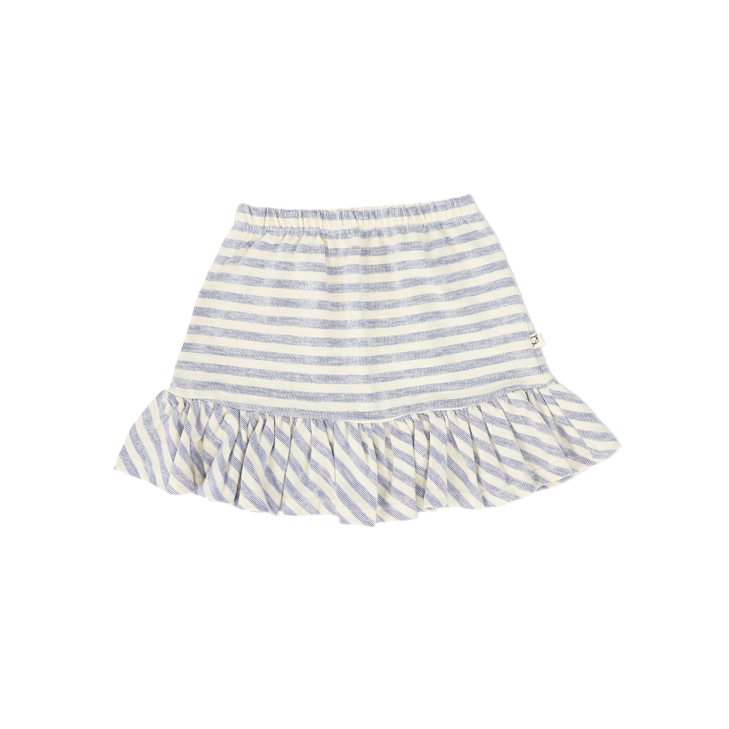 MY LITTE COZMO BLUE/ECRU STRIPED RUFFLE TRIM SKIRT