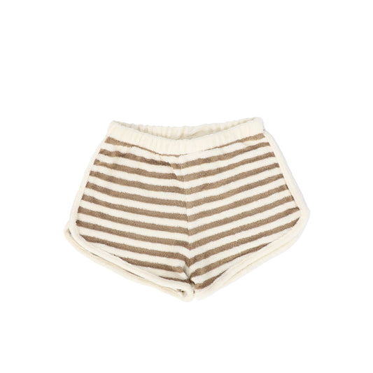 MY LITTE COZMO BROWN/BEIGE STRIPED TERRY SHORTS