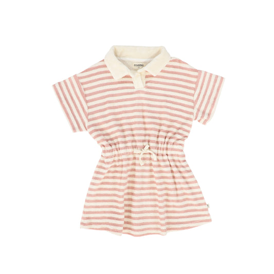 MY LITTLE COZMO ROSE STRIPED TERRY COLLAR DRESS