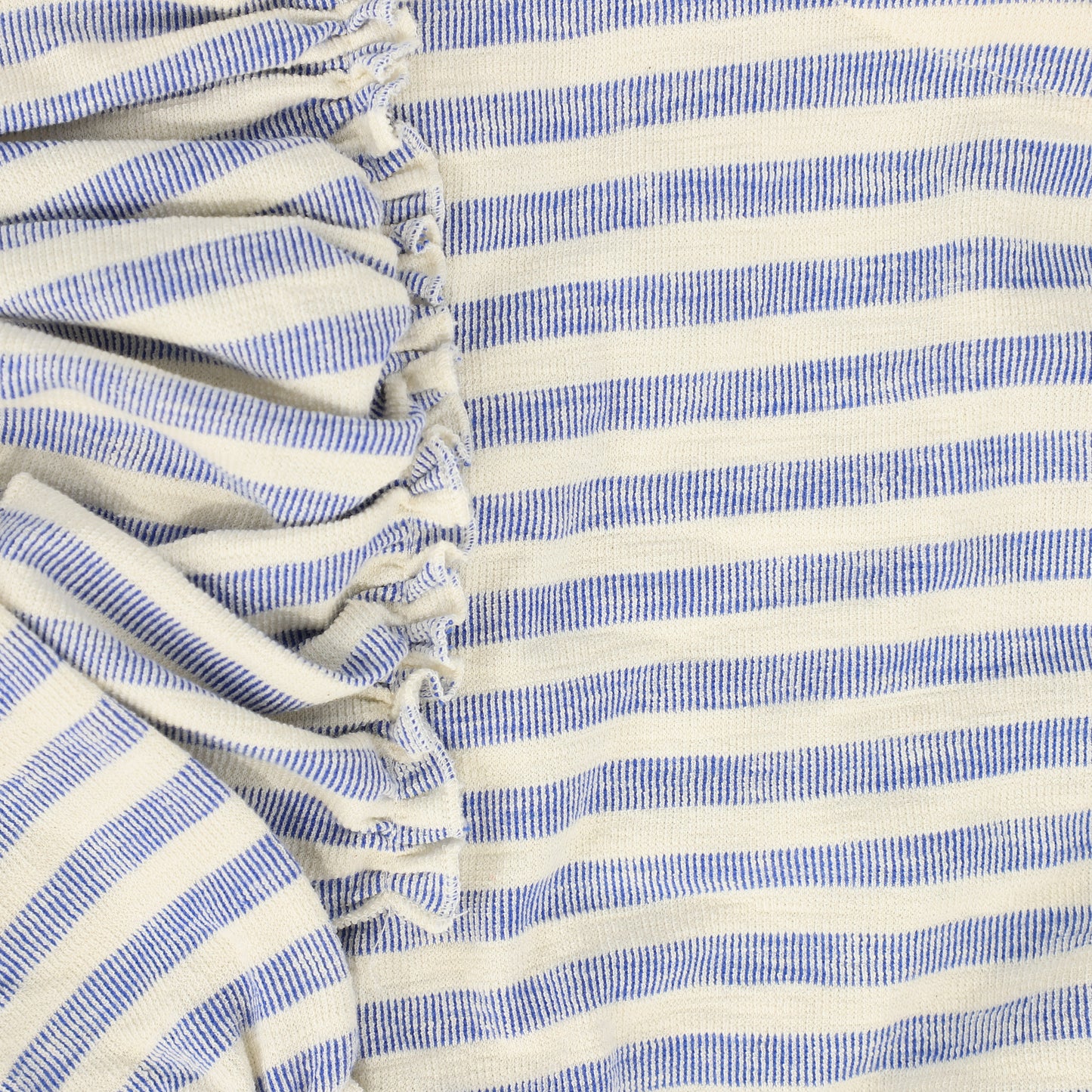 MY LITTE COZMO BLUE/ECRU STRIPED RUFFLE TRIM TOP