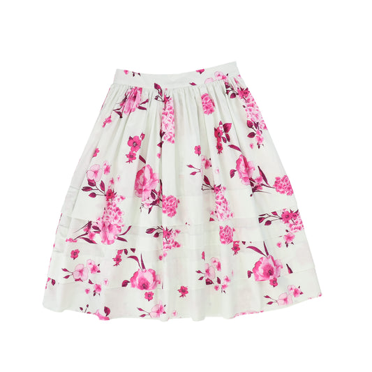 CHRISTINA ROHDE WHITE/PINK FLORAL BRANCH SKIRT