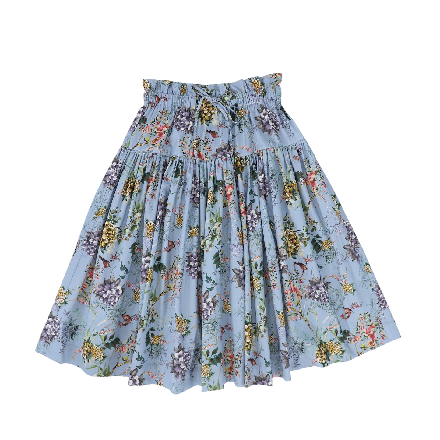 CHRISTINA ROHDE BLUE FLORAL GATHERED WAIST SKIRT