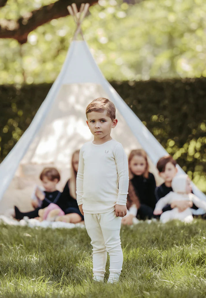 LAMOUR LOU CREAM/TAN VINE STITCH PAJAMAS