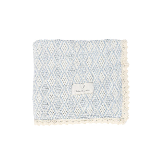 BEBE ORGANIC BLUE CROCHET KNIT BLANKET [FINAL SALE]