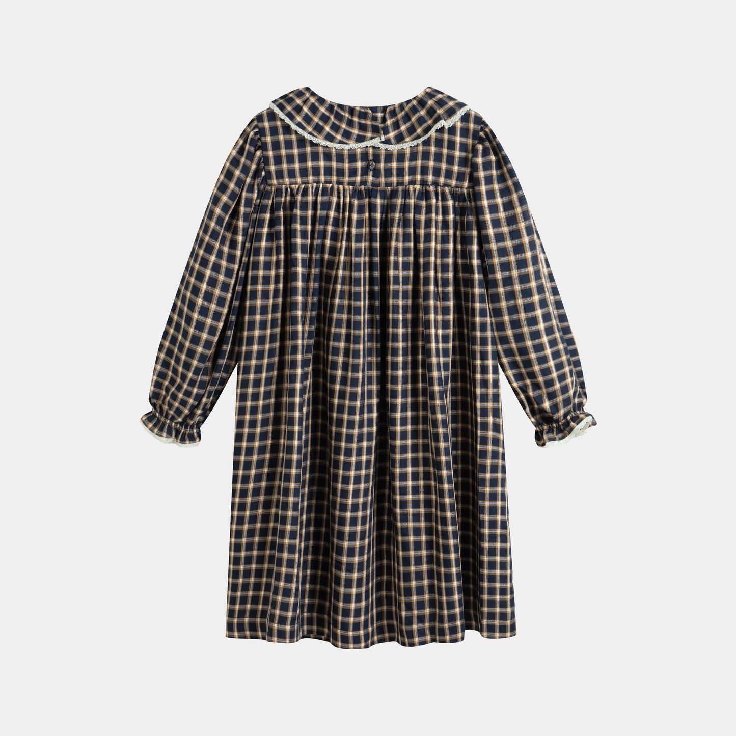 CERA UNA VOLTA NAVY CHECKED RUFFLE COLLAR DRESS