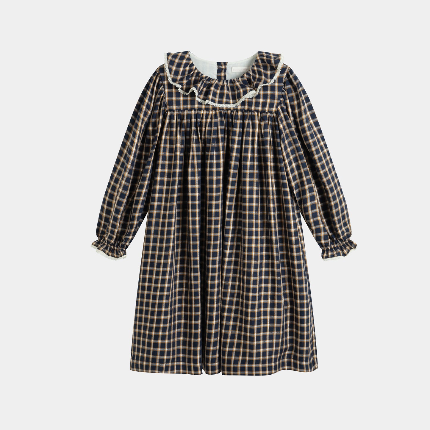 CERA UNA VOLTA NAVY CHECKED RUFFLE COLLAR DRESS