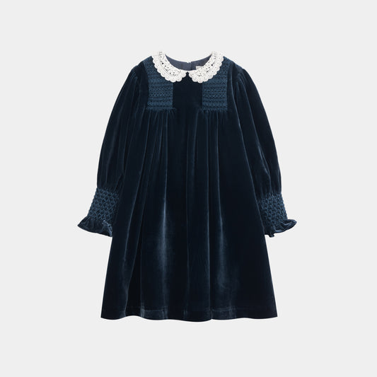 CERA UNA VOLTA NAVY VELVET COLLAR DRESS