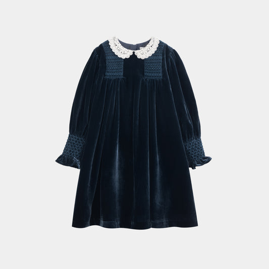 CERA UNA VOLTA NAVY VELVET COLLAR DRESS