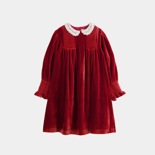 CERA UNA VOLTA RED VELVET COLLAR DRESS