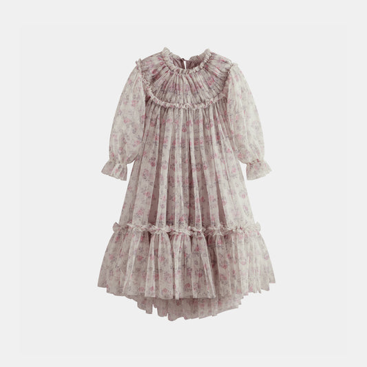 CERA UNA VOLTA PALE PINK TULLE ROSE PRINT TIERED DRESS