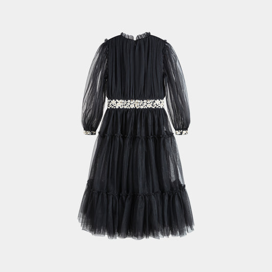 CERA UNA VOLTA BLACK TULLE TIERED DRESS