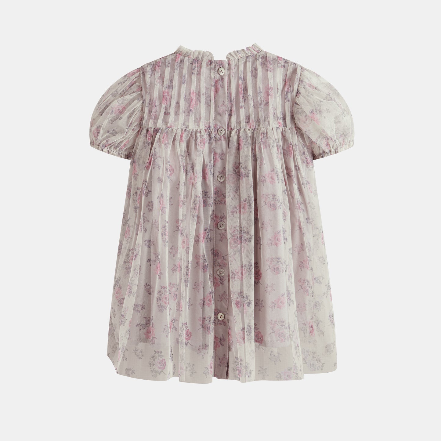 CERA UNA VOLTA PALE PINK TULLE ROSE PRINT PUFF SLEEVE DRESS