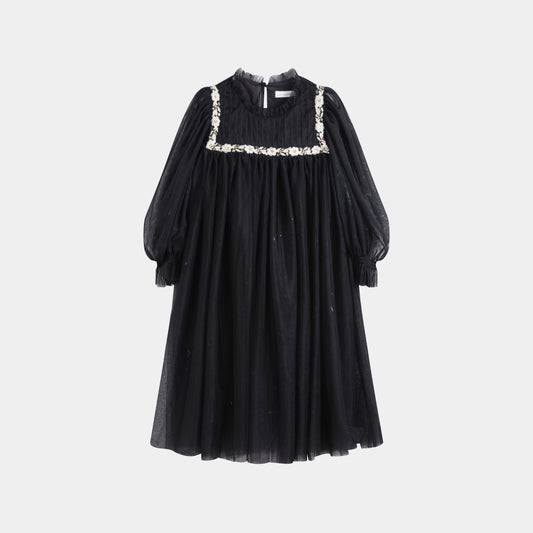 CERA UNA VOLTA BLACK TULLE HIGH WAISTED TRIM DRESS