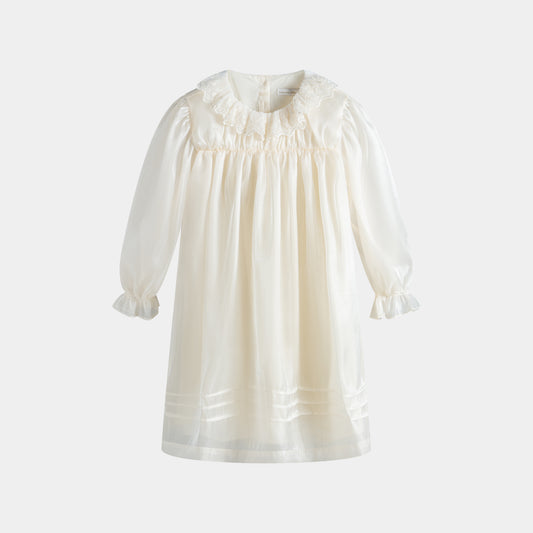 CERA UNA VOLTA CREAM RUFFLE COLLAR PLEATED DRESS