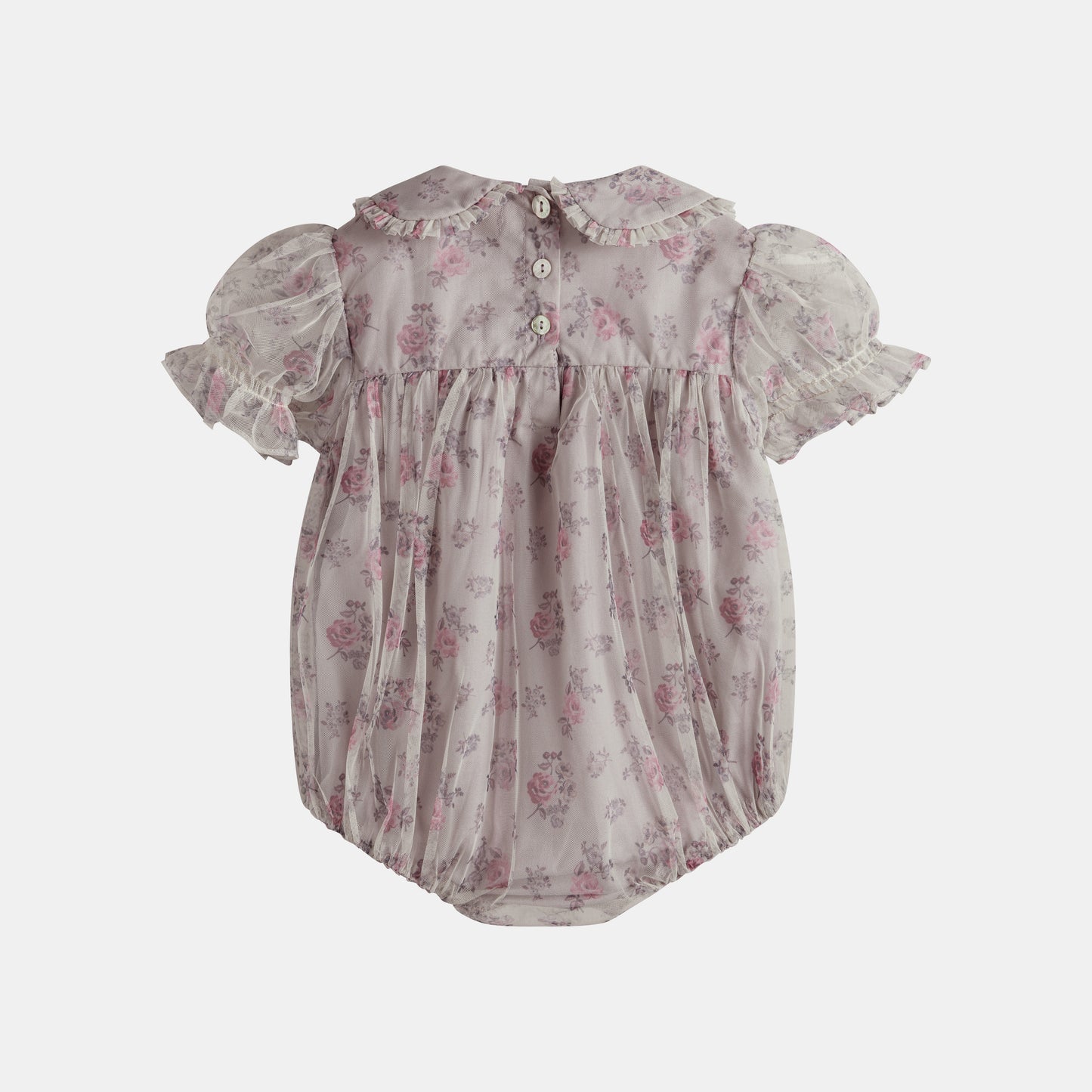 CERA UNA VOLTA PALE PINK TULLE ROSE PRINT PUFF SLEEVE ROMPER