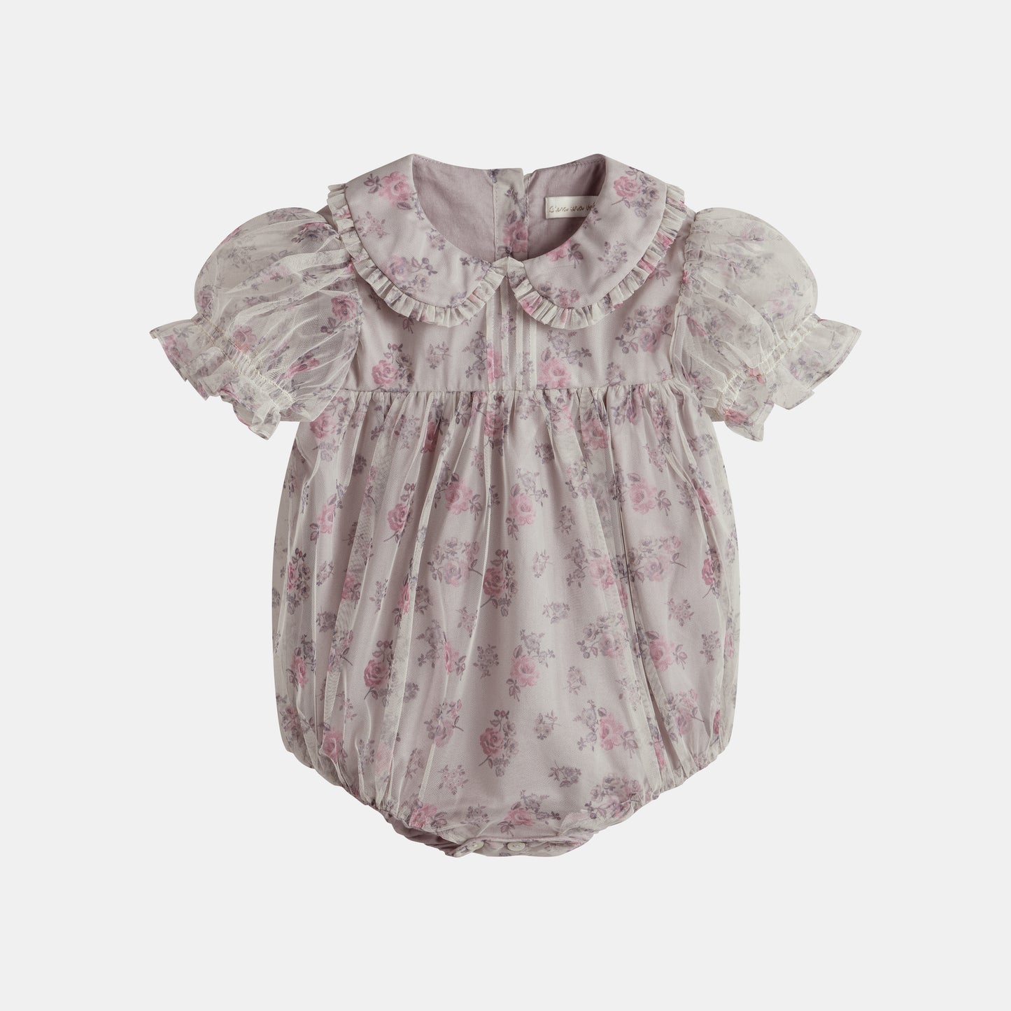 CERA UNA VOLTA PALE PINK TULLE ROSE PRINT PUFF SLEEVE ROMPER