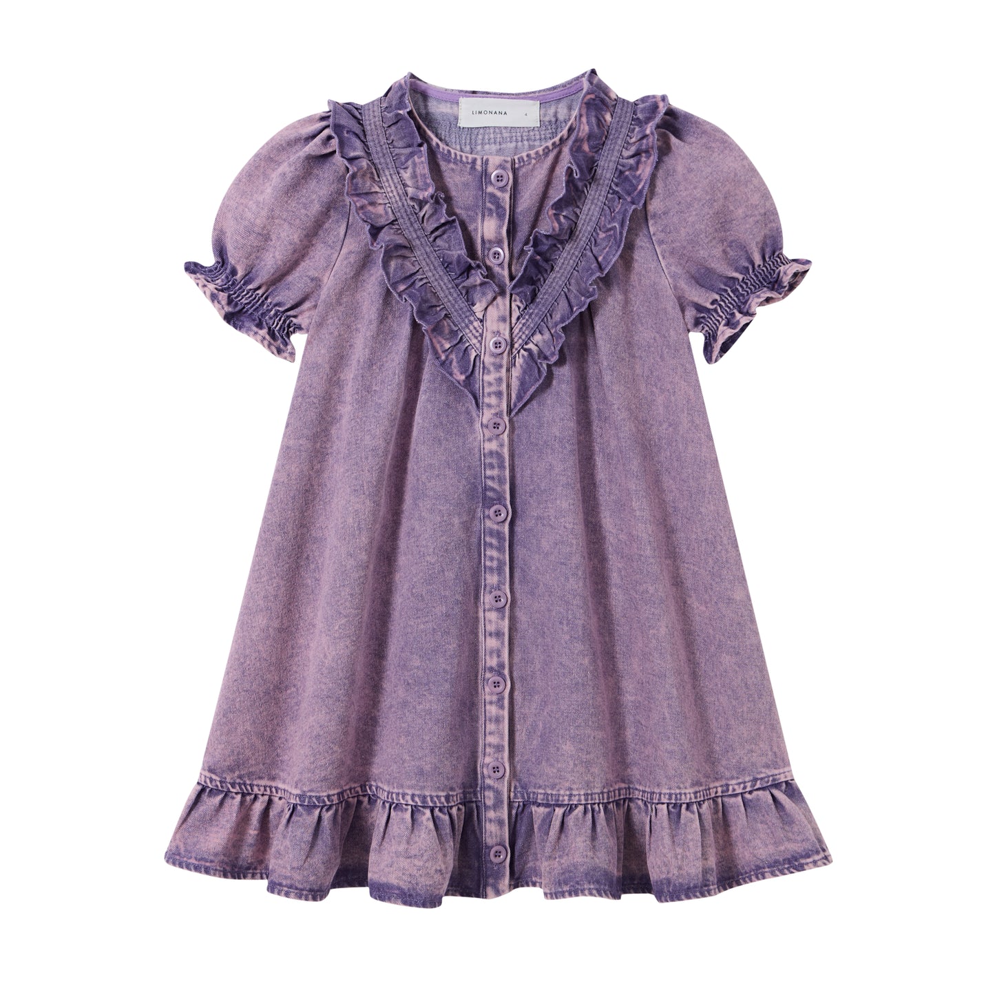 LIMONANA PURPLE WASH RUFFLE TRIM DRESS