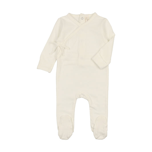 LILETTE WINTER WHITE BRUSHED COTTON WRAPOVER FOOTIE