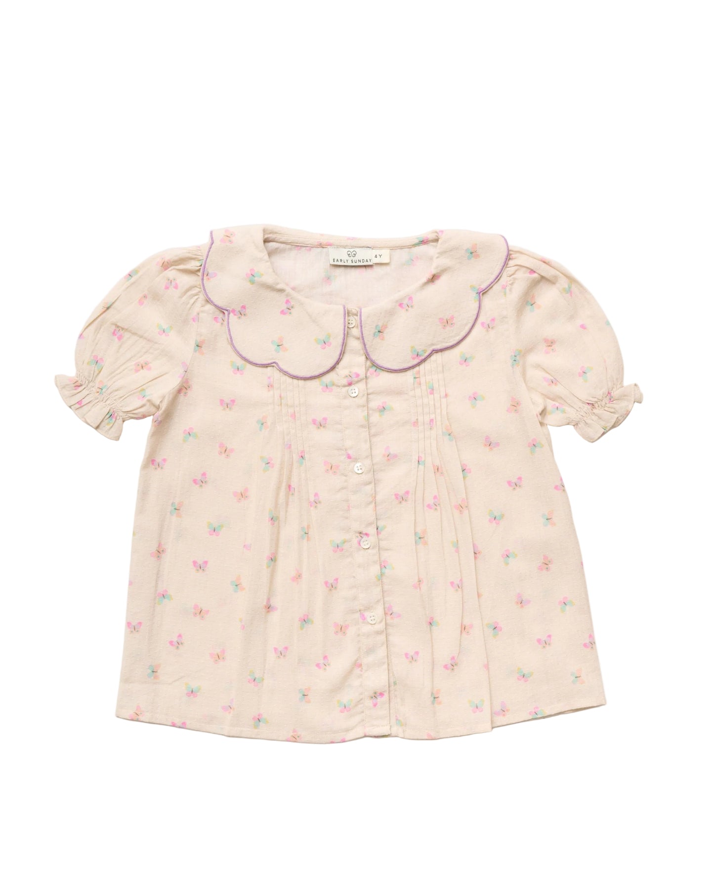 EARLY SUNDAY PALE PINK BUTTERFLY SCALLOP COLLAR BLOUSE