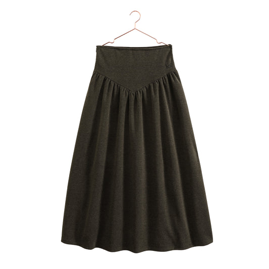 RETRO KID BROWN WOOL V WAIST MAXI SKIRT