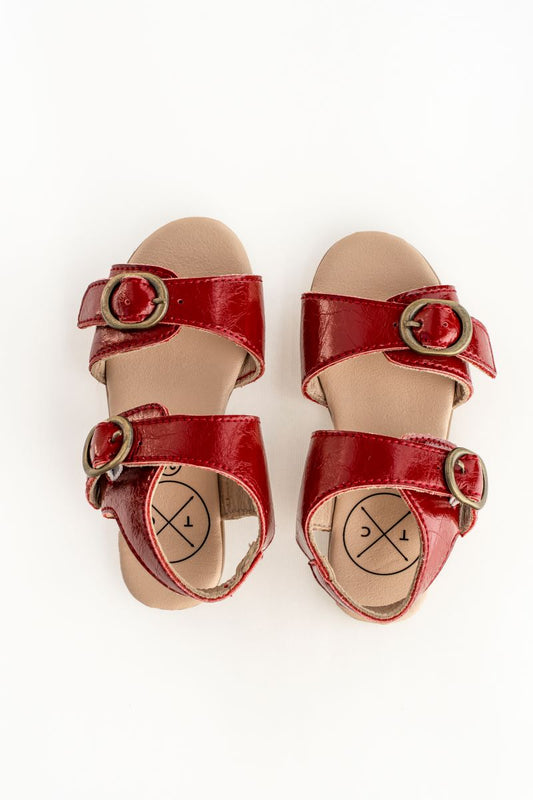 TANNERY & CO RED BUCKLE SANDLES