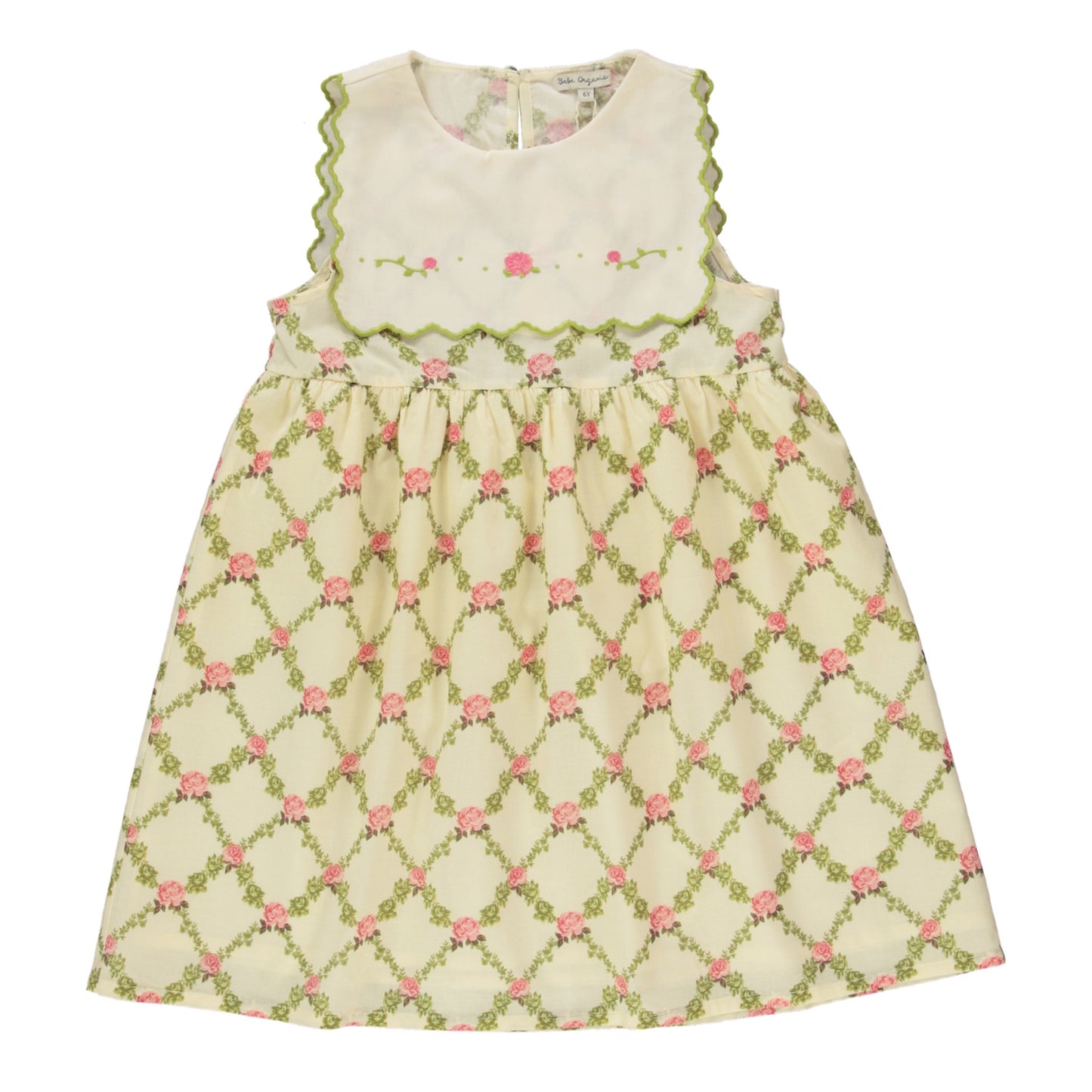 BEBE ORGANIC BIEGE/GREEN ROSE PRINTED DRESS