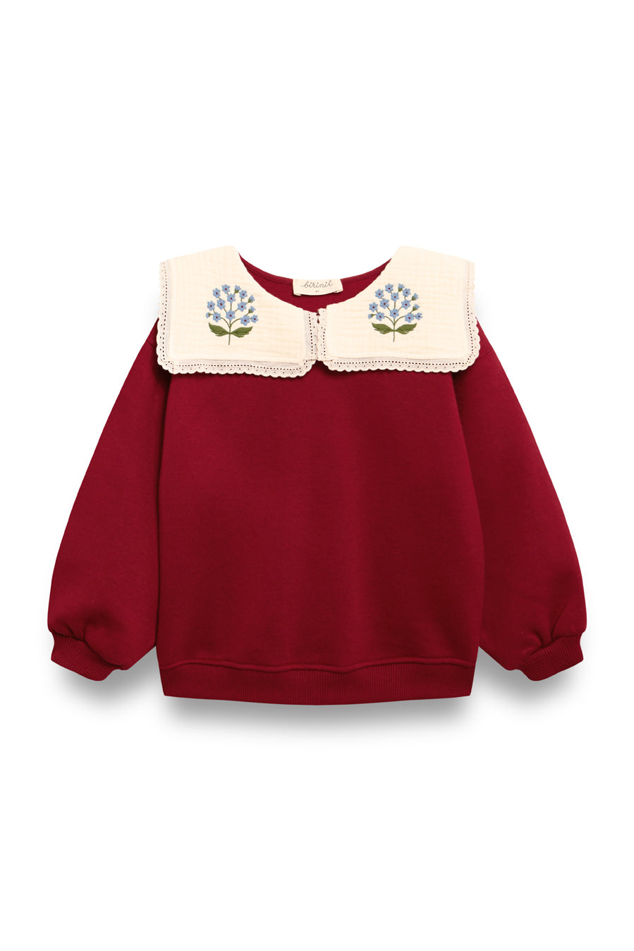 BIRINIT PETIT DEEP RED EMBROIDERED SAILOR COLLAR SWEATSHIRT