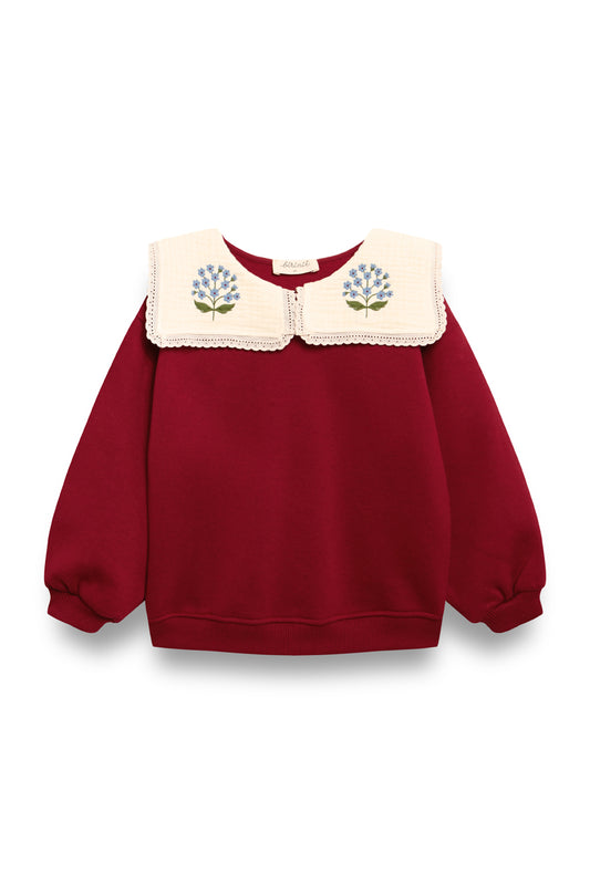 BIRINIT PETIT DEEP RED EMBROIDERED SAILOR COLLAR SWEATSHIRT