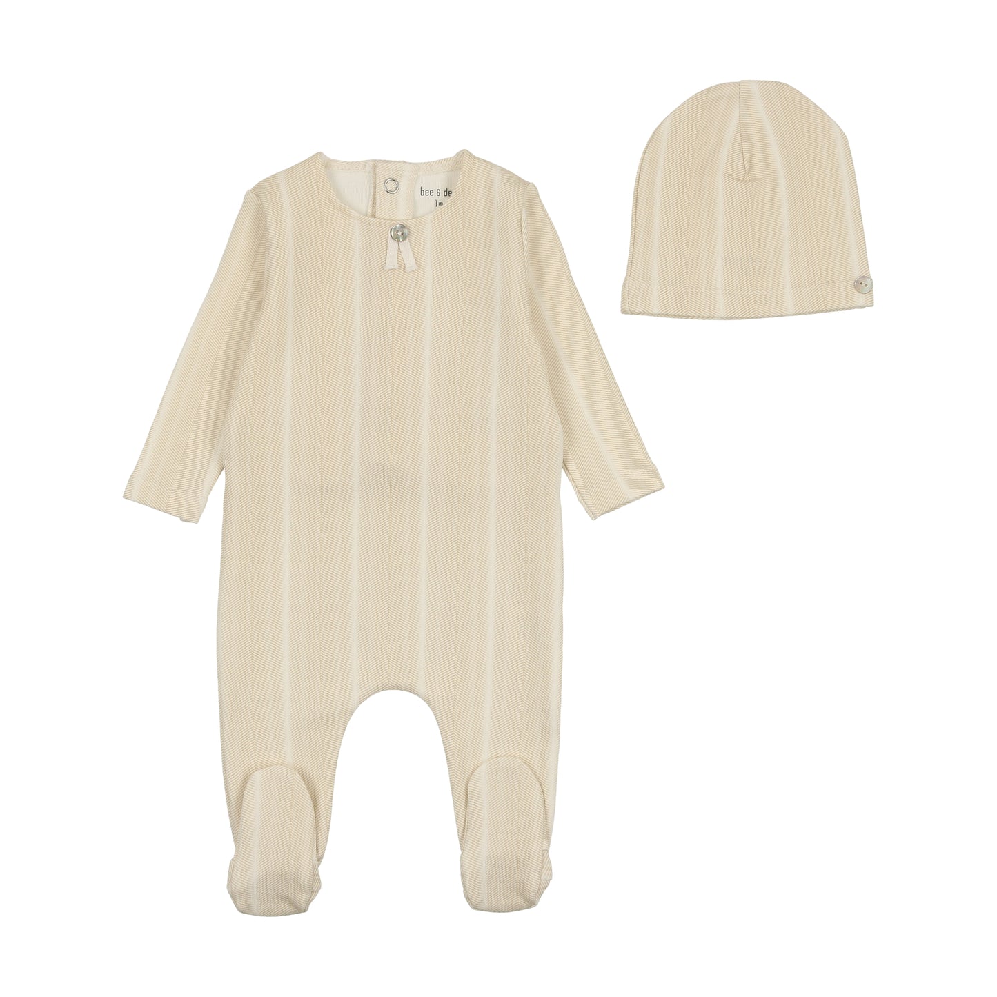 BEE & DEE BEIGE CHEVRON PRINT FOOTIE + BEANIE