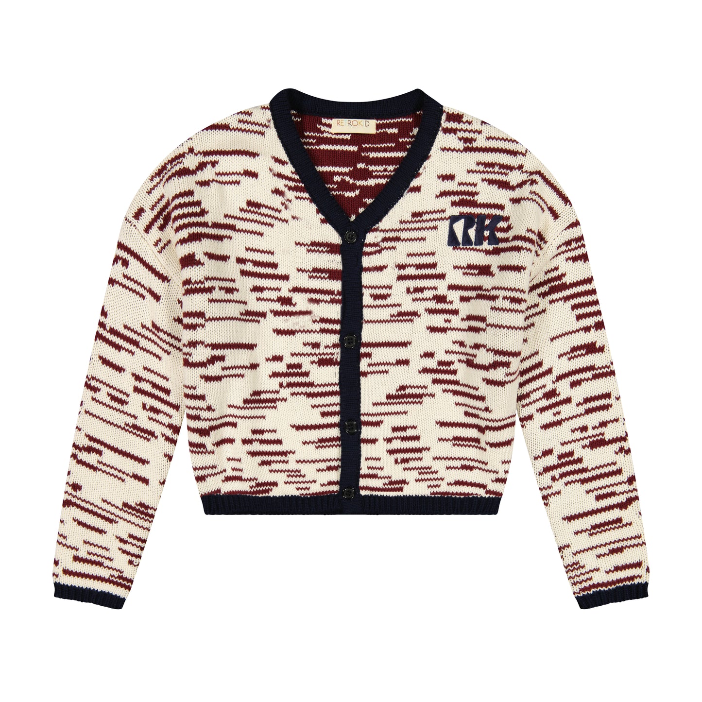 RETRO KID CREAM/BURGUNDY CHUNKY KNIT CARDIGAN