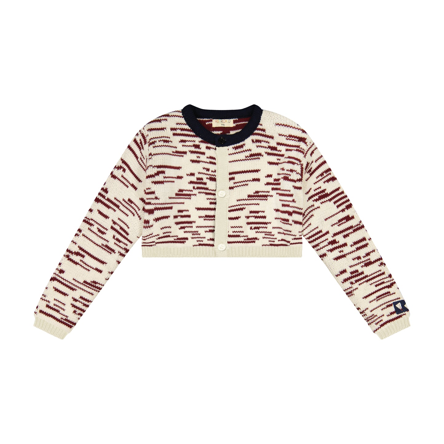 RETRO KID CREAM/BURGUNDY CHUNKY KNIT CROP CARDIGAN