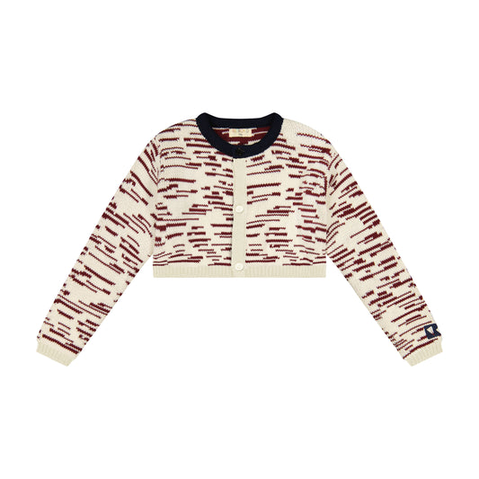 RETRO KID CREAM/BURGUNDY CHUNKY KNIT CROP CARDIGAN