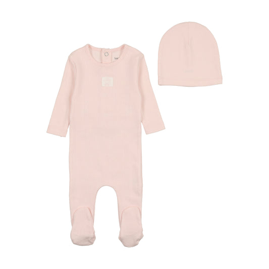 BEE & DEE PINK POINTELLE CARRIAGE FOOTIE + BEANIE