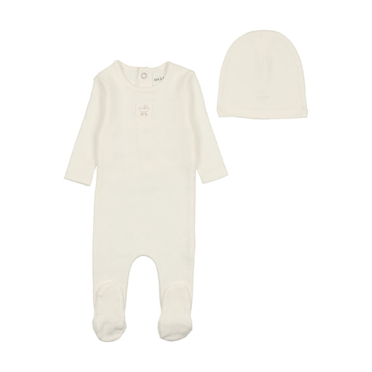 BEE & DEE IVORY POINTELLE CARRIAGE FOOTIE + BEANIE