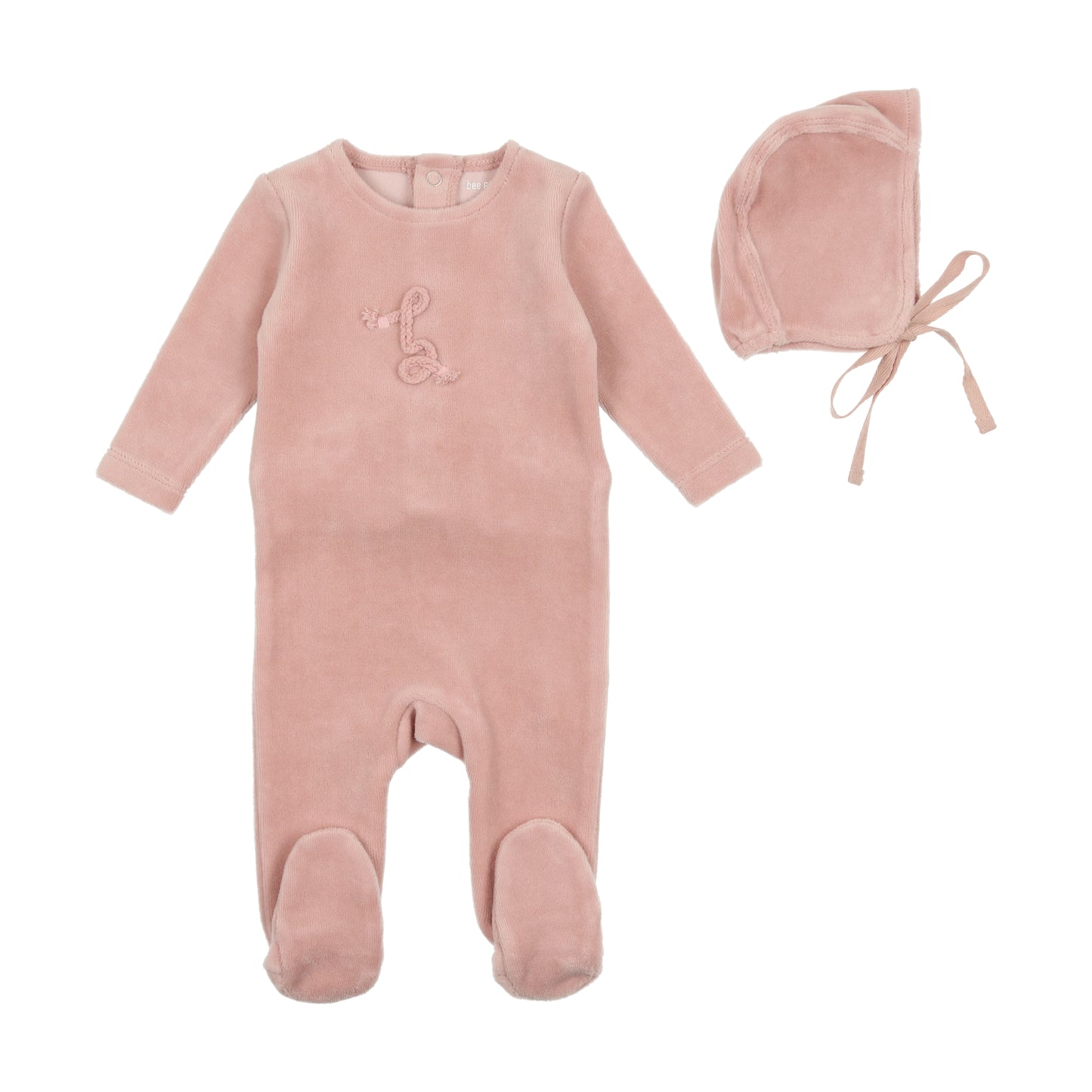 BEE & DEE ROSE SMOKE CLASSIC VELOUR FOOTIE WITH BONNET
