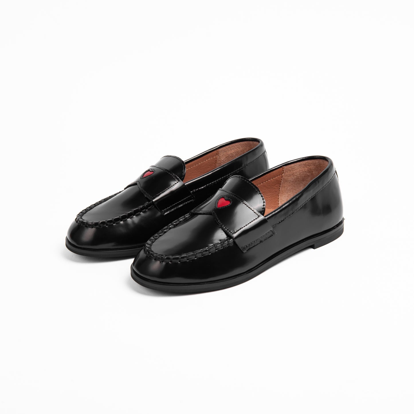 CAMILLE KIDS BLACK PATENT HEART STENCIL LOAFER