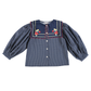 BEBE ORGANIC MIDNIGHT BLUE POLKA DOT EMBROIDERED BIB BLOUSE