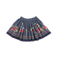BEBE ORGANIC MIDNIGHT BLUE POLKA DOT EMBROIDERED FLARED SKIRT