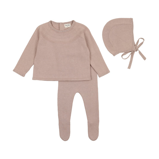 BEE & DEE CINNAMON PINK CONTRAST STITCH KNIT 2 PC OUTFIT WITH BONNET [Final Sale]