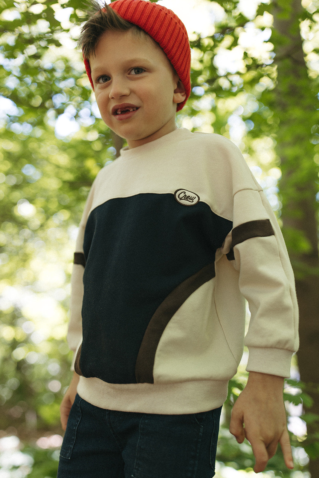 CREW KIDS IVORY/BROWN COLORBLOCK SWEATSHIRT SET