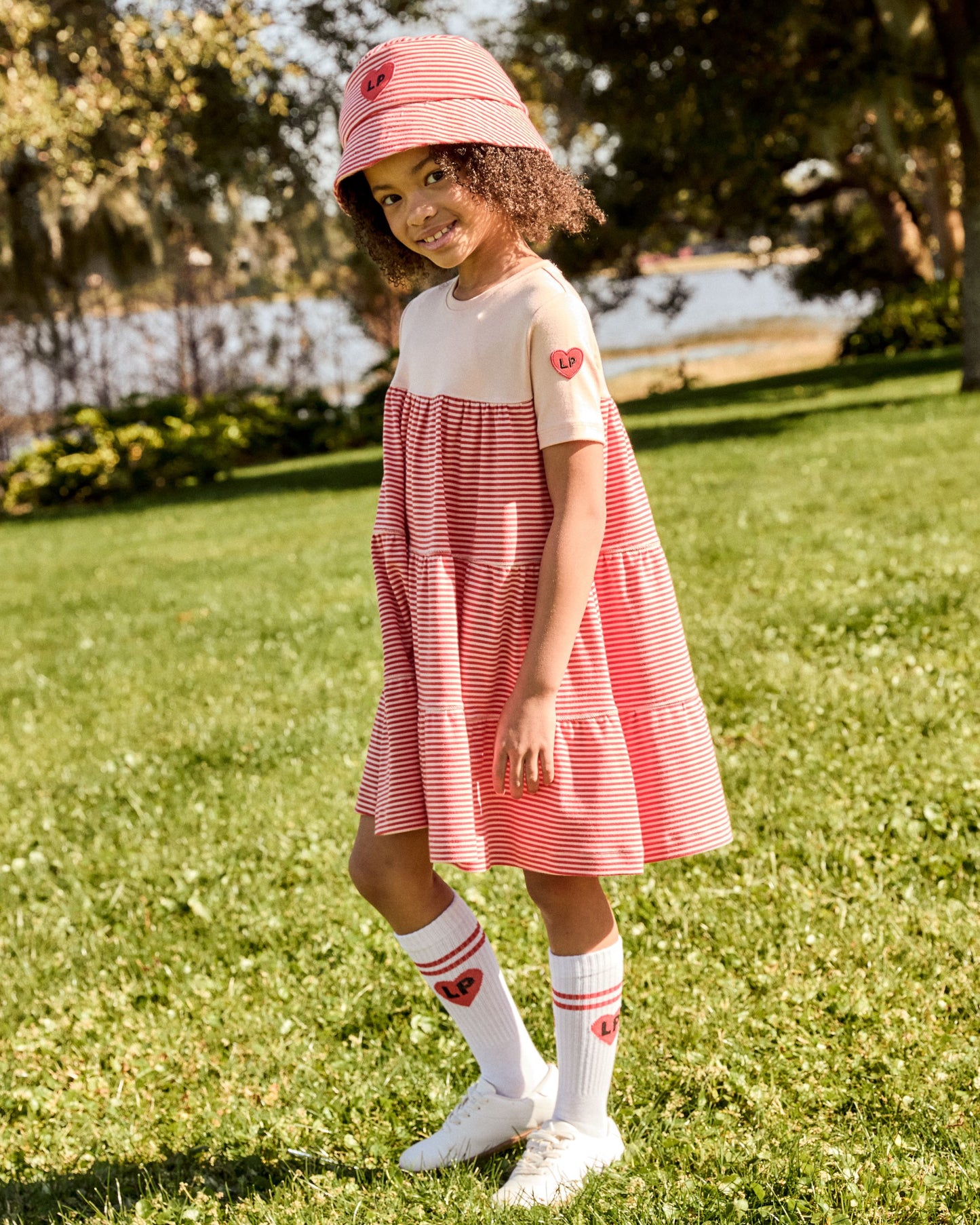 LITTLE PARNI CORAL/PINK VARSITY SS DRESS