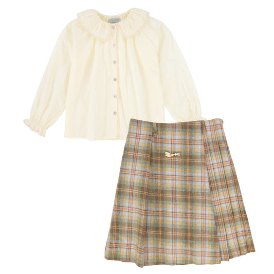BACE COLLECTION CAMEL PLAID PLEAT SKIRT SET
