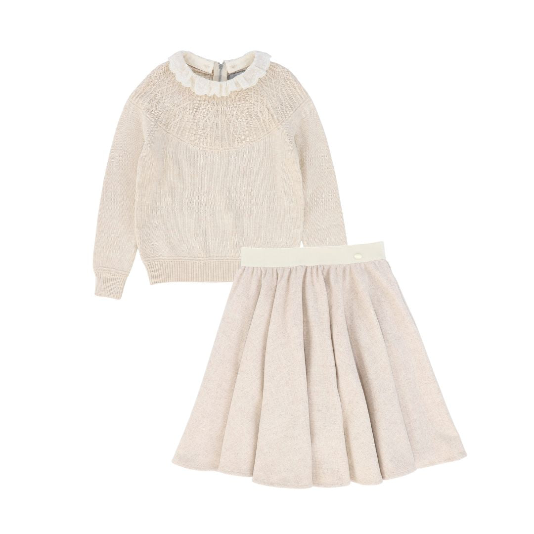 BACE COLLECTION OATMEAL POINTELLE SWEATER SET