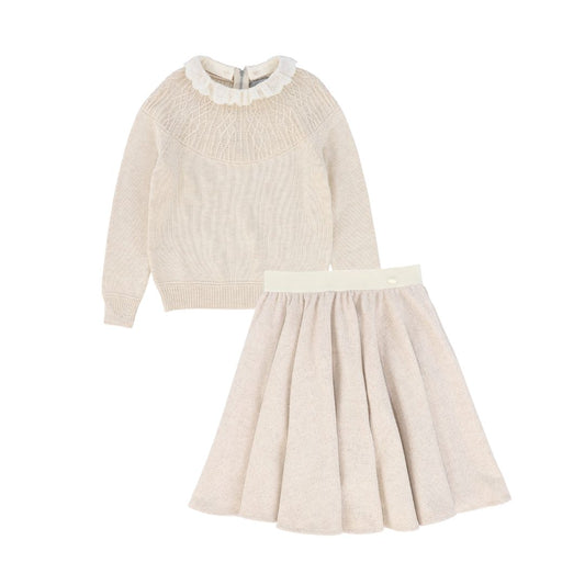 BACE COLLECTION OATMEAL POINTELLE SWEATER SET