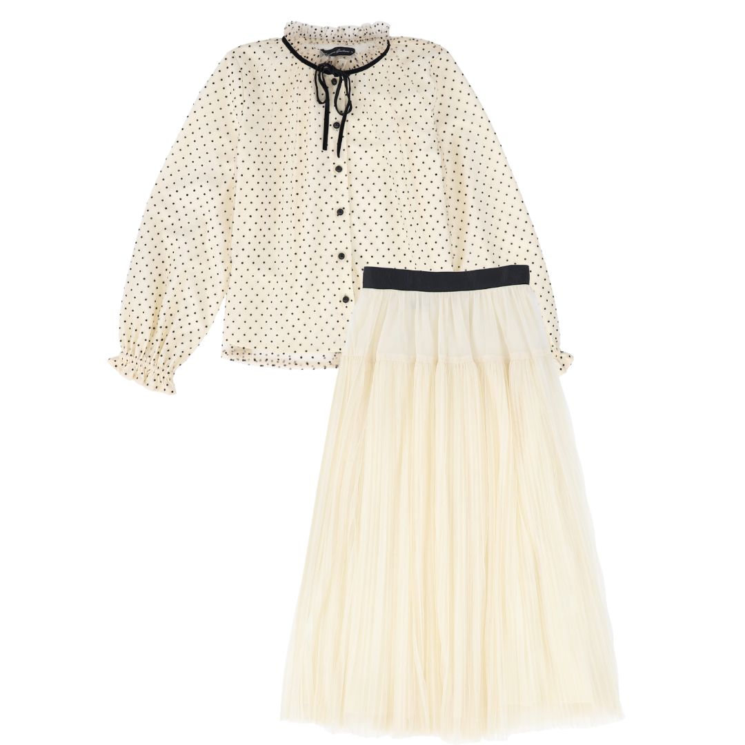 FRANCESCA GUILIANO CREAM VELVET POLKA DOT SET