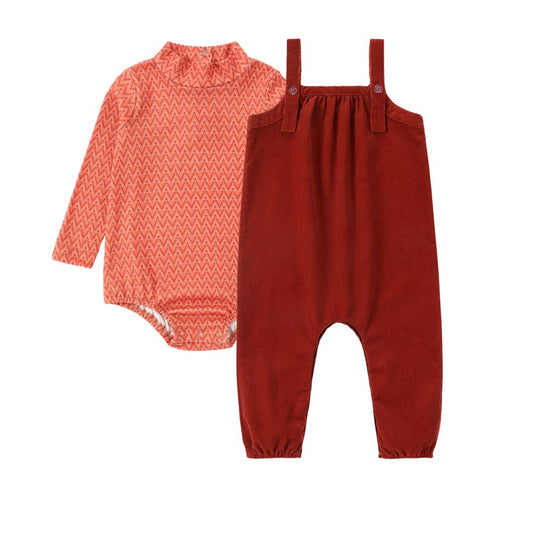 PUVU PIOR RED CORDUROY ROMPER SET