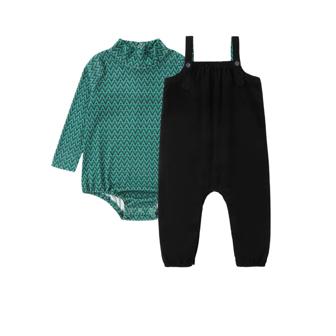 PUVU PIOR BLACK CORDUROY ROMPER SET