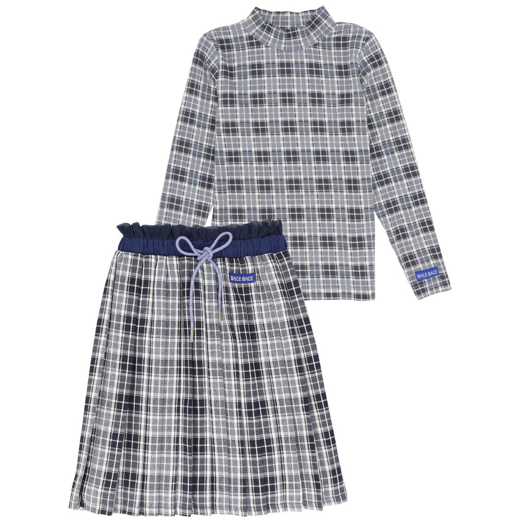 BACE COLLECTION NAVY CHECKED MOCKNECK SET