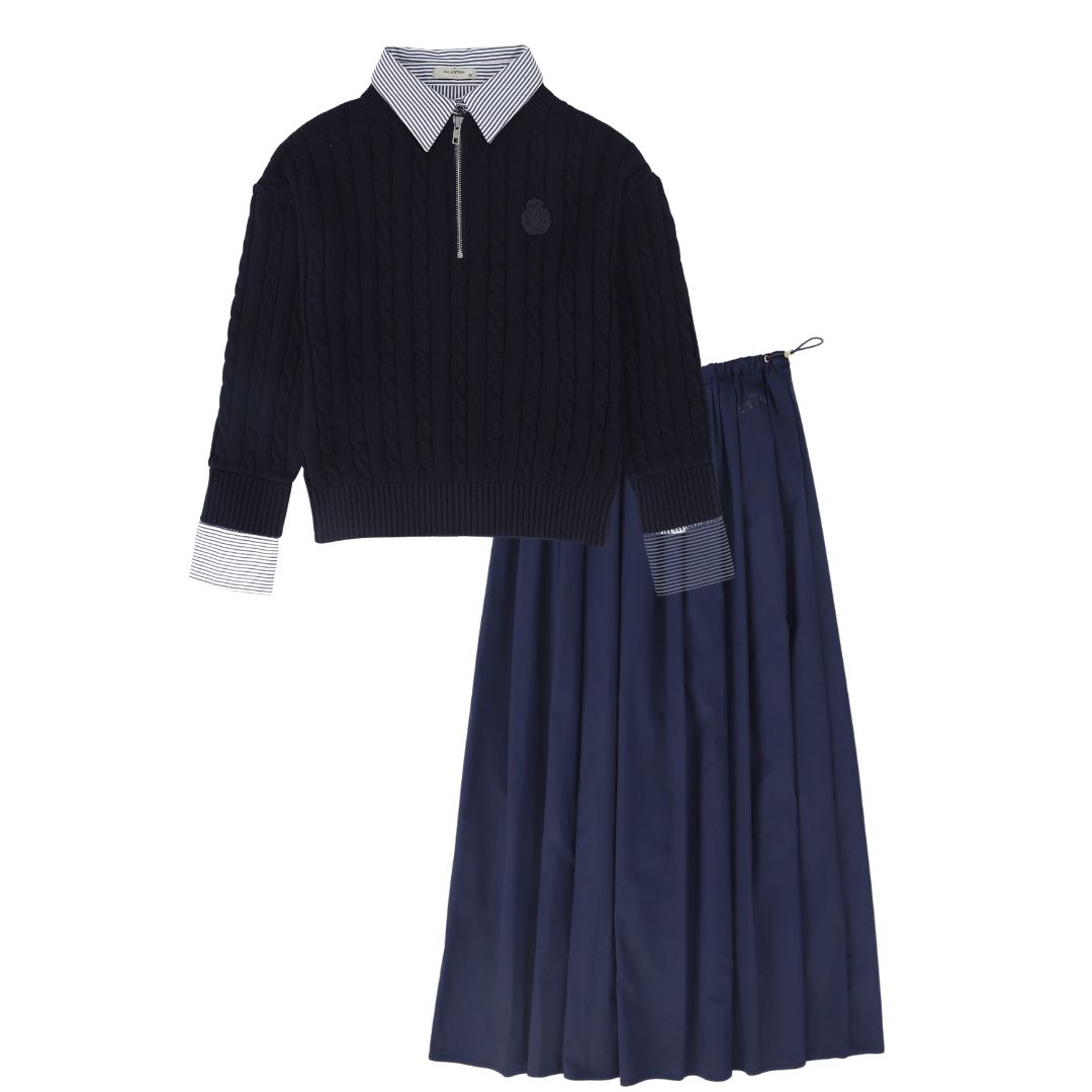 VALENTINA NAVY STRIPE COLLAR SWEATER SET