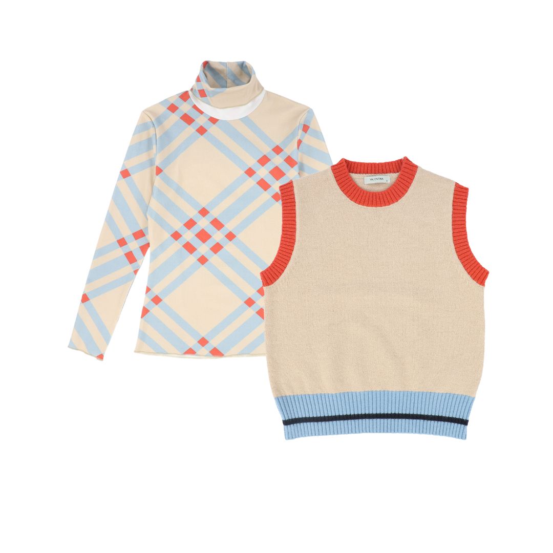 VALENTINA BEIGE COLORBLOCK VEST SET
